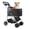 VEVOR Pet Stroller, 35 lbs Weight Capacity, Foldable Dog Stroller Cart, 4 Wheels Cats Pram with Detachable Carrier & Mesh Windows, Portable Animal Car