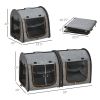 PawHut 39" Portable Twin Compartment Show House Cat Cage/Condo, Soft-Sided Pet kennel, Dual Compartment, Soft Cushions & Storage Bag, Gray