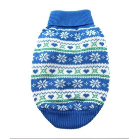 Combed Cotton Snowflake and Hearts Dog Sweater (Color: Blue, size: 2X-Large)
